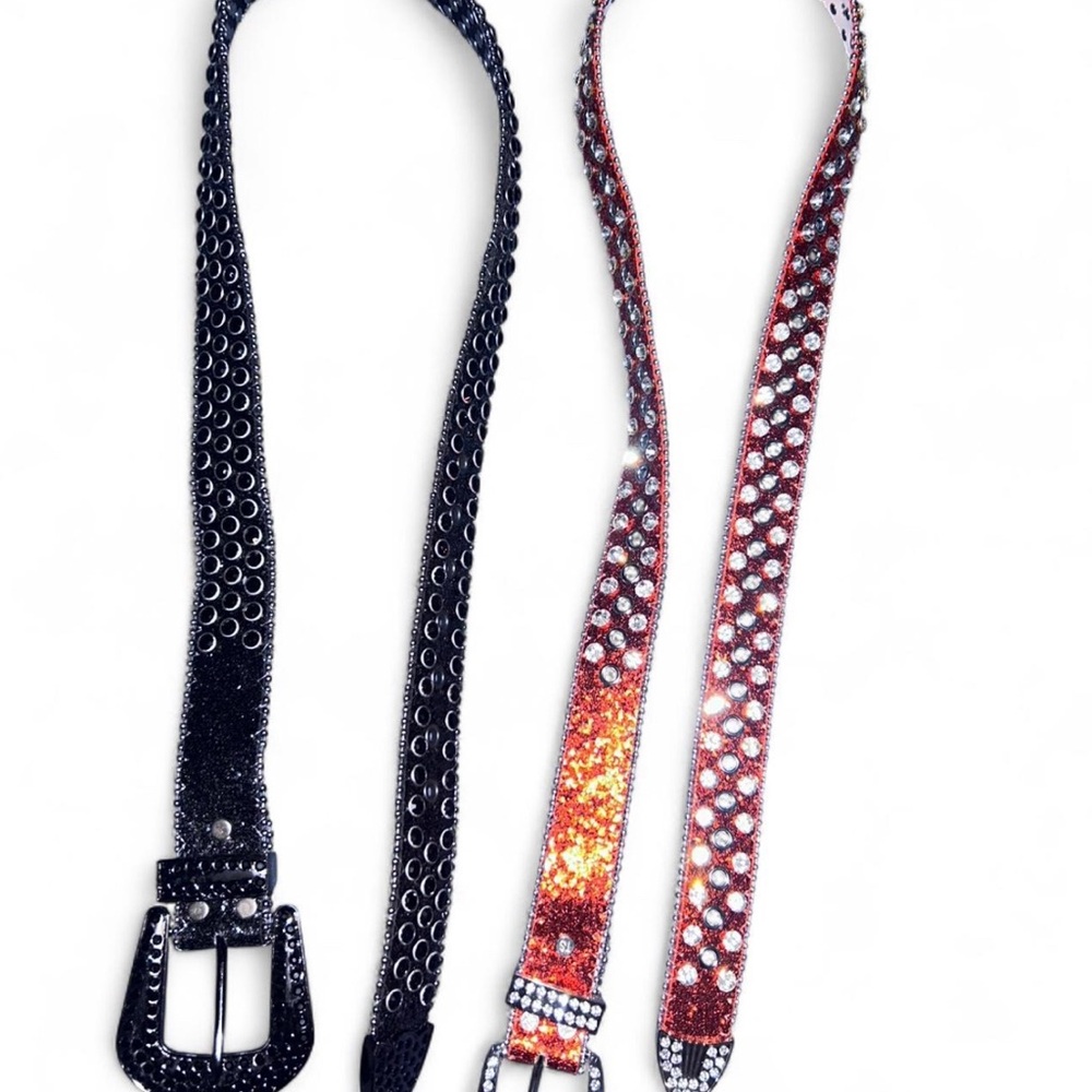 Sparkling Black and Red Rhinestone Belts